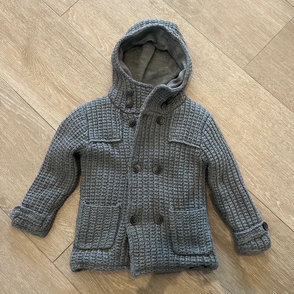 Zara hooded button down sweater jacket, gray boys size 5-6!